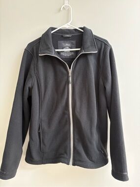 L.L. Bean Women's Black Full-Zip Fleece Jacket with Light Silver Zipper